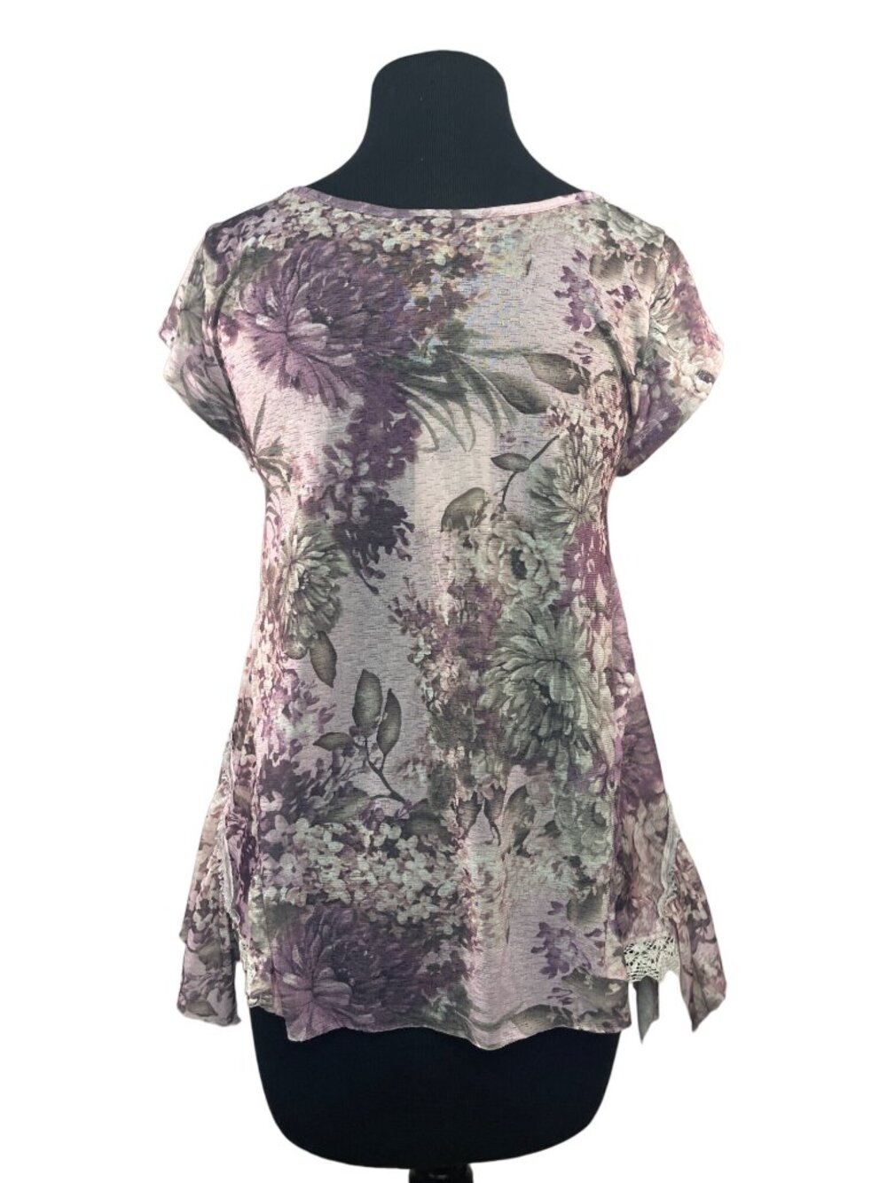 Tatienne Size Medium Floral Ruffle Cap Sleeve Layered Top Burgundy Gray Layers - Picture 7 of 9